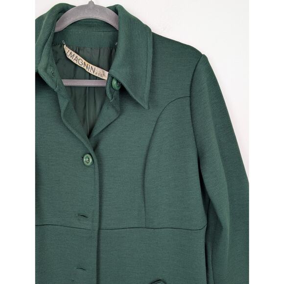 I. Magnin Pea Coat Knitted Wool Vintage 60s Duster Classic Winter Green Size 14 - Picture 2 of 16